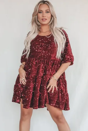 A Velvet Queen Sequin Burgundy Babydoll Dress