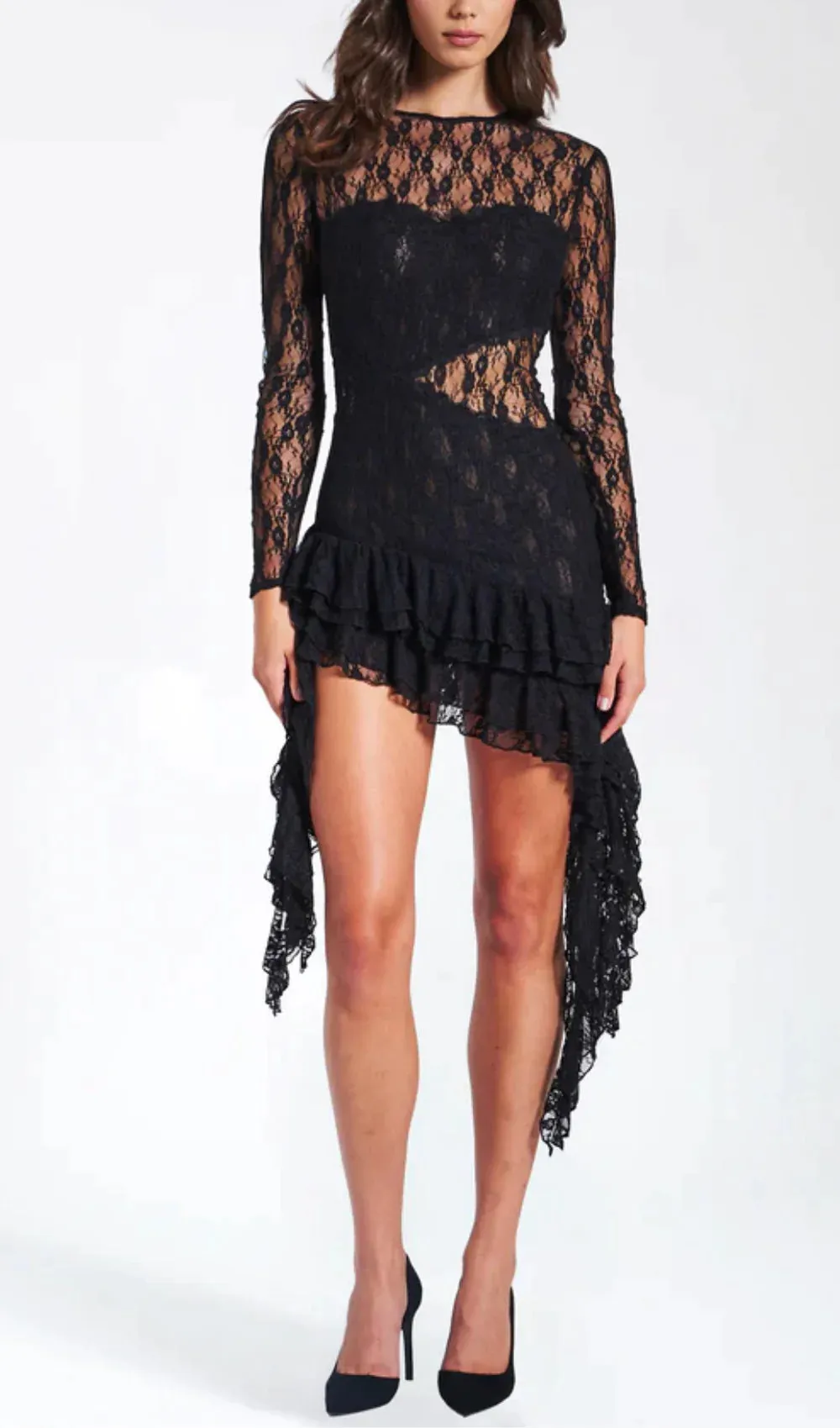 A&A Lace Ruffle Bodycon Mini Dress