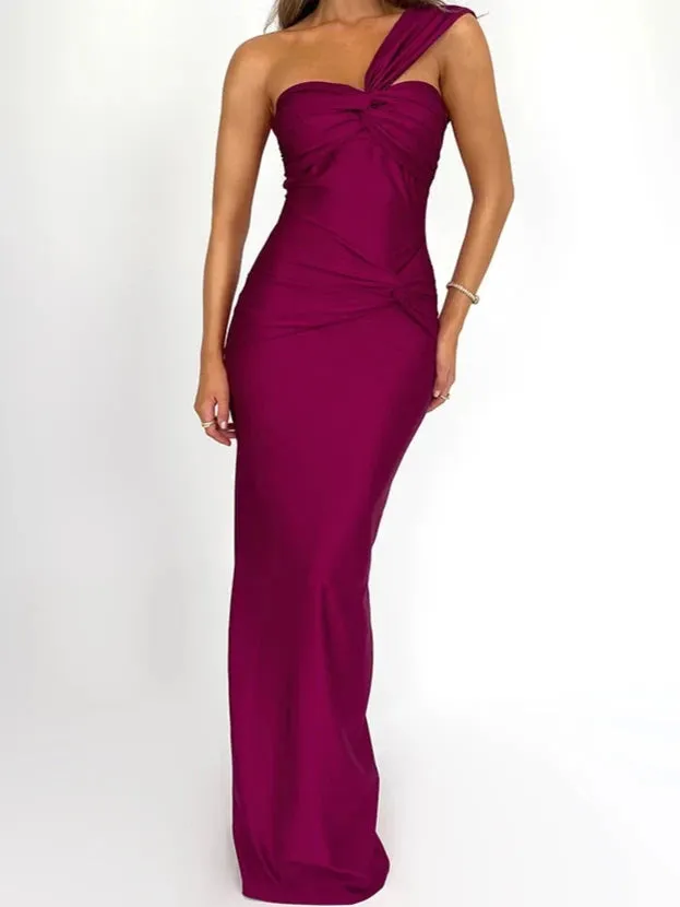 A&A One Shoulder Sleeveless Bodycon Elegant Maxi Dress