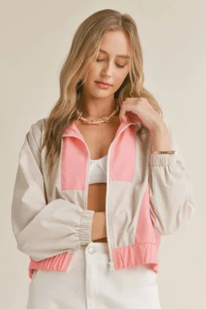 Airy Colorblock Windbreaker Cream Pink