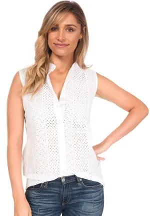 Anna Lace White SS Cotton Shirt - Relaxed Fit