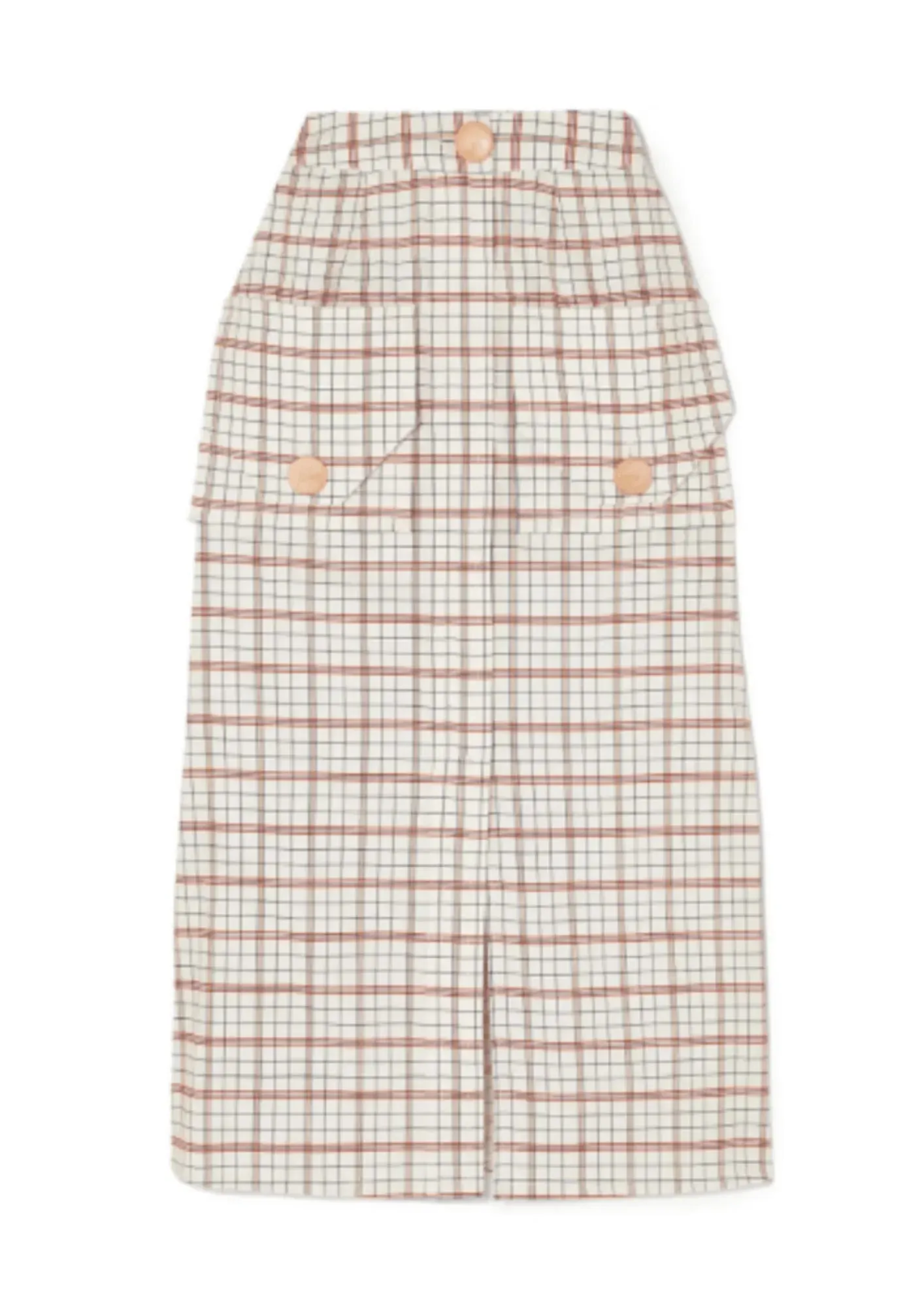 BEIGE CHECKED MIDI SKIRT