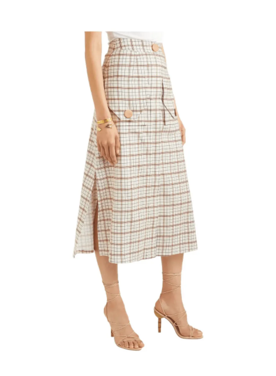 BEIGE CHECKED MIDI SKIRT