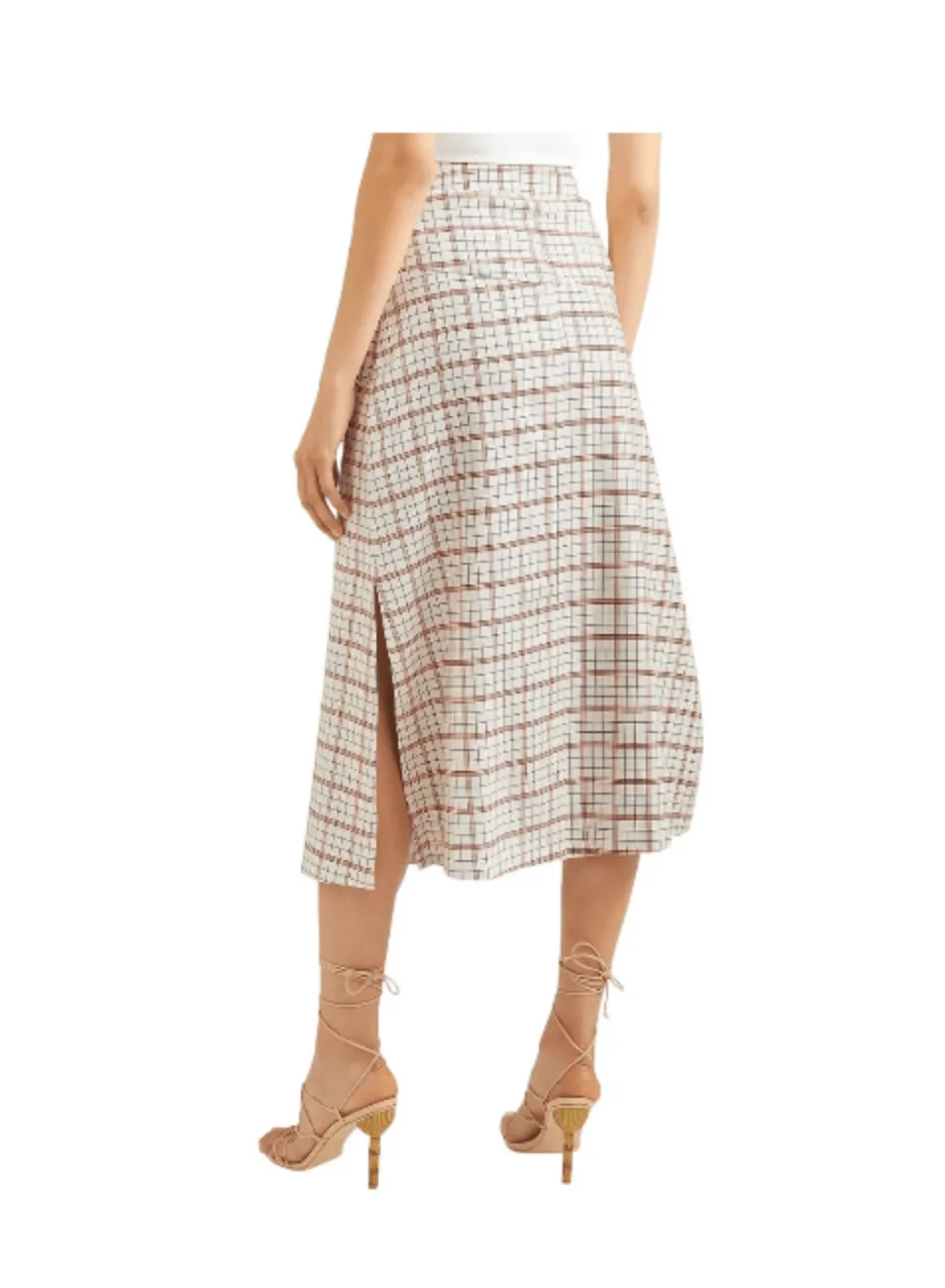 BEIGE CHECKED MIDI SKIRT