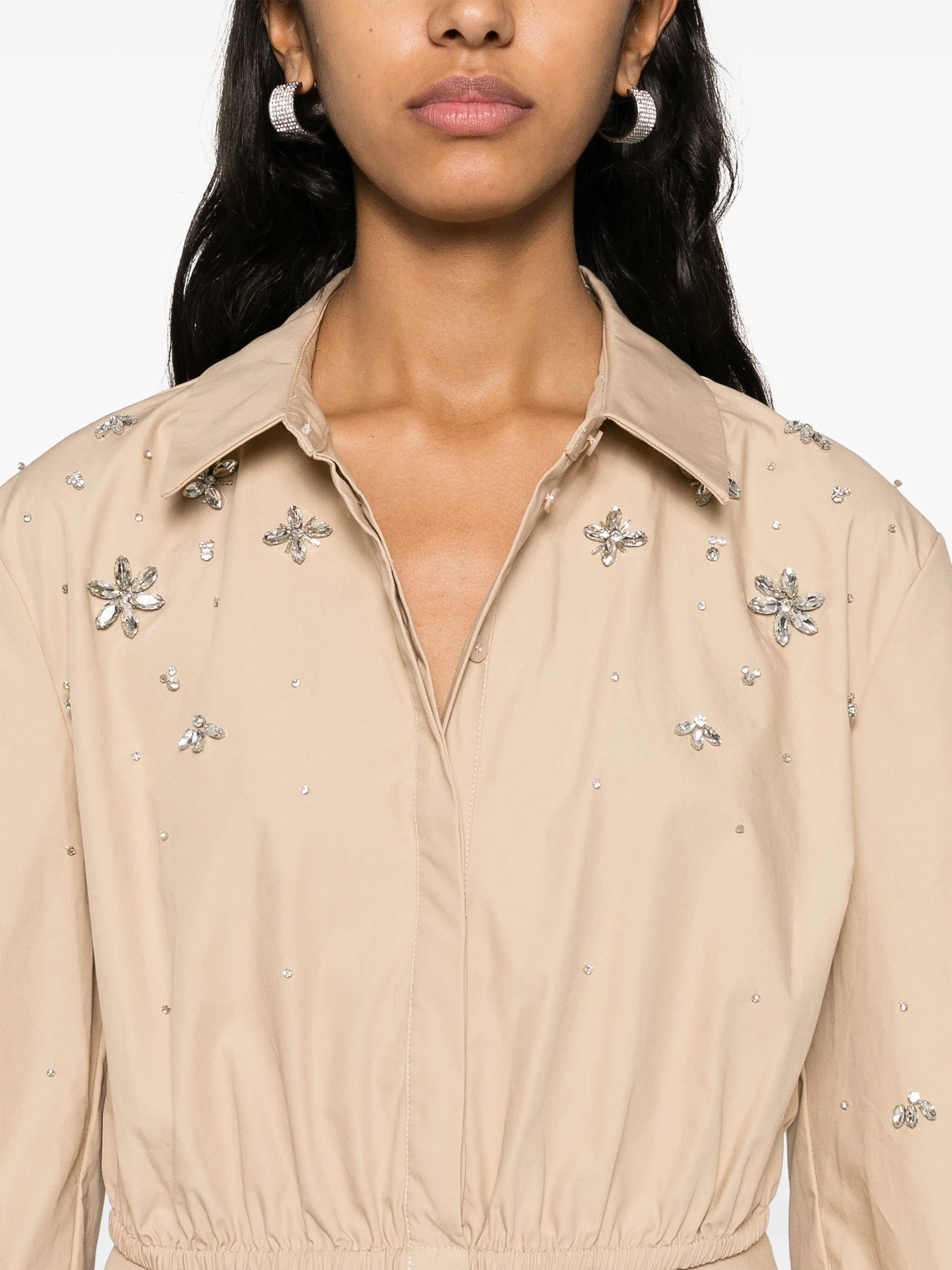 Beige Cotton Embellished Top