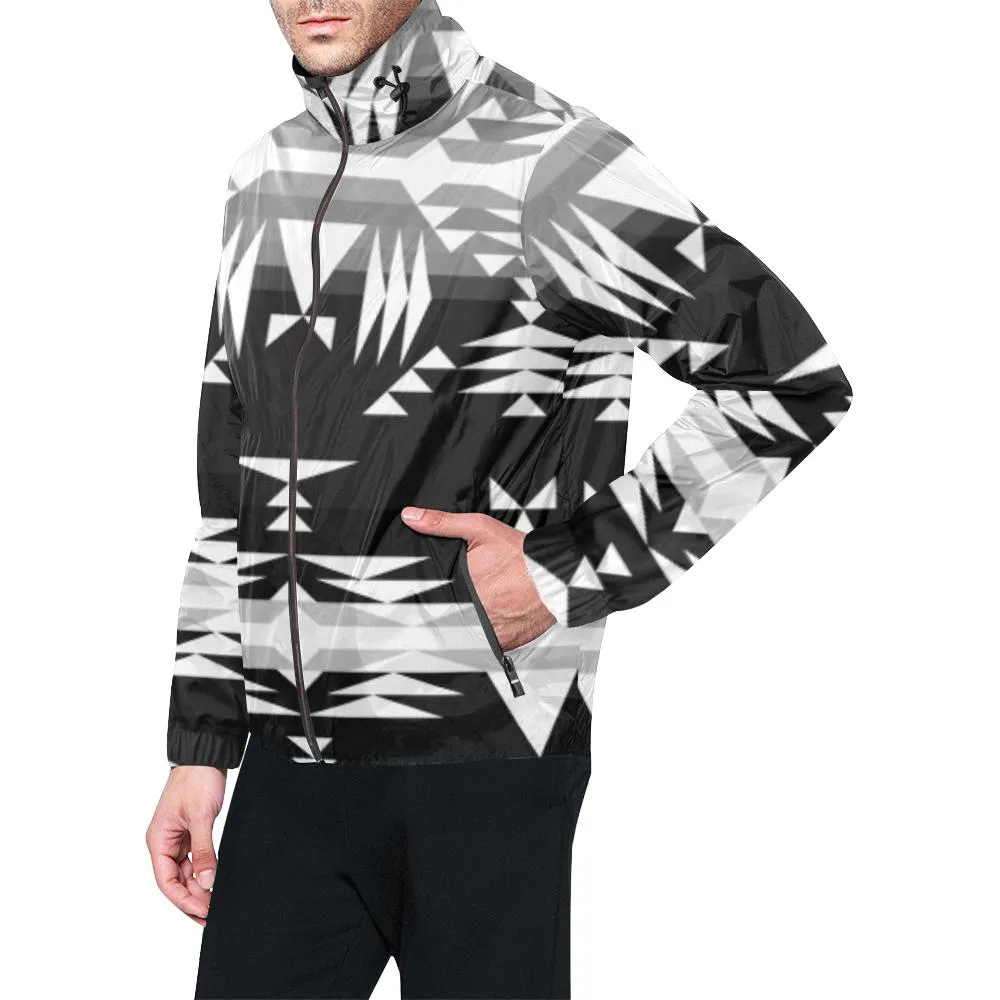 Between the Mountains Black and White Unisex Windbreaker