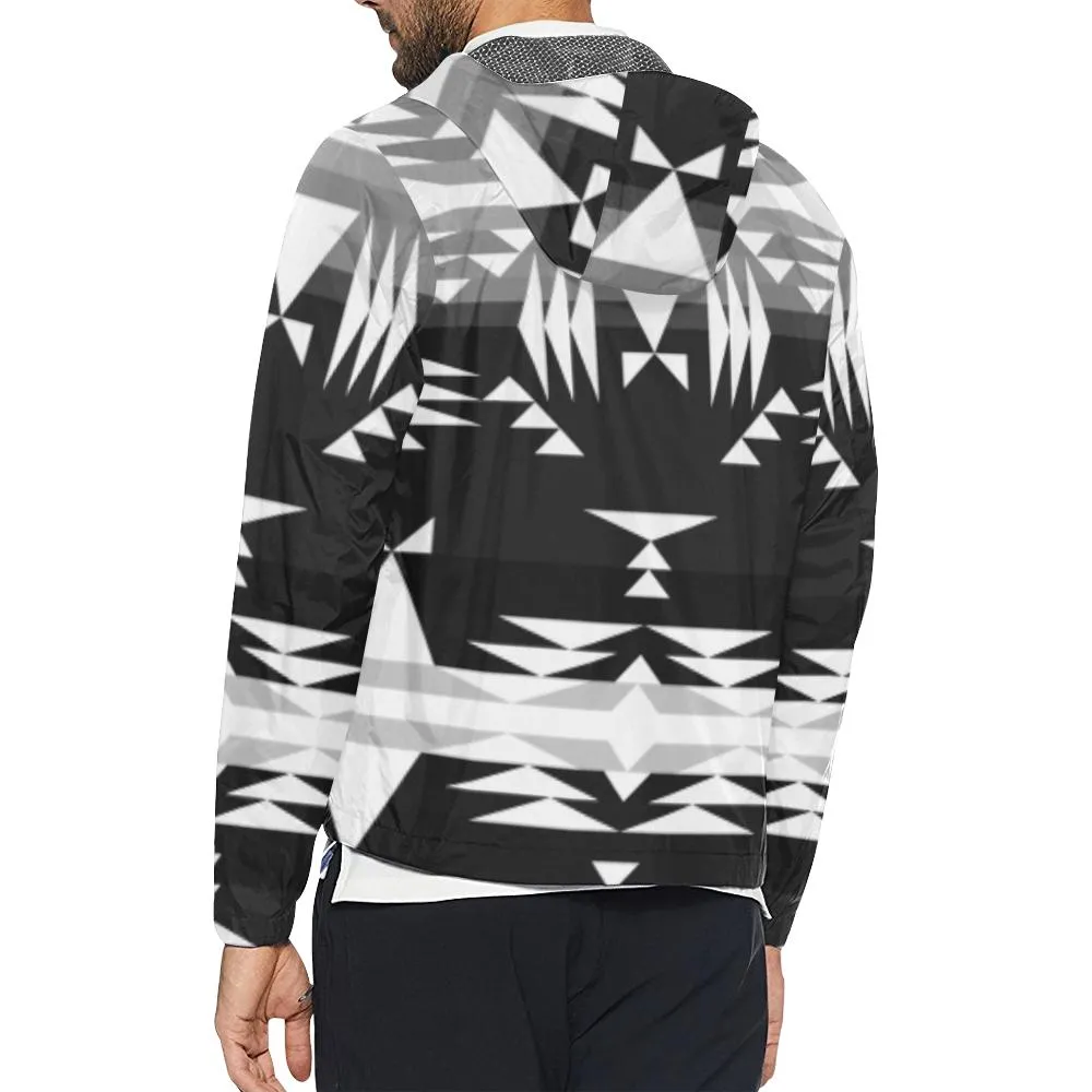 Between the Mountains Black and White Unisex Windbreaker