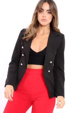 Black Tailored Blazer with Silver Button Detailing - Rhetta