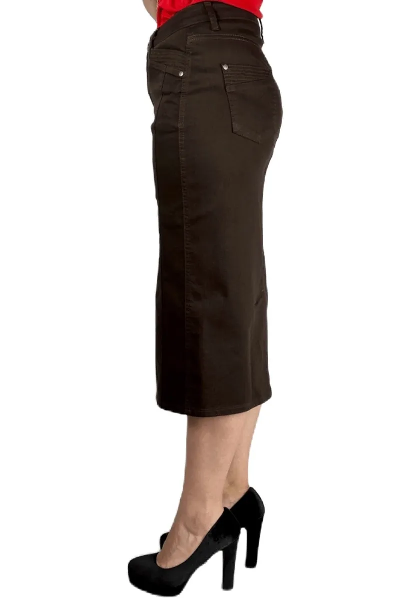 Brown Twill Mid-Length Skirt 215-16D