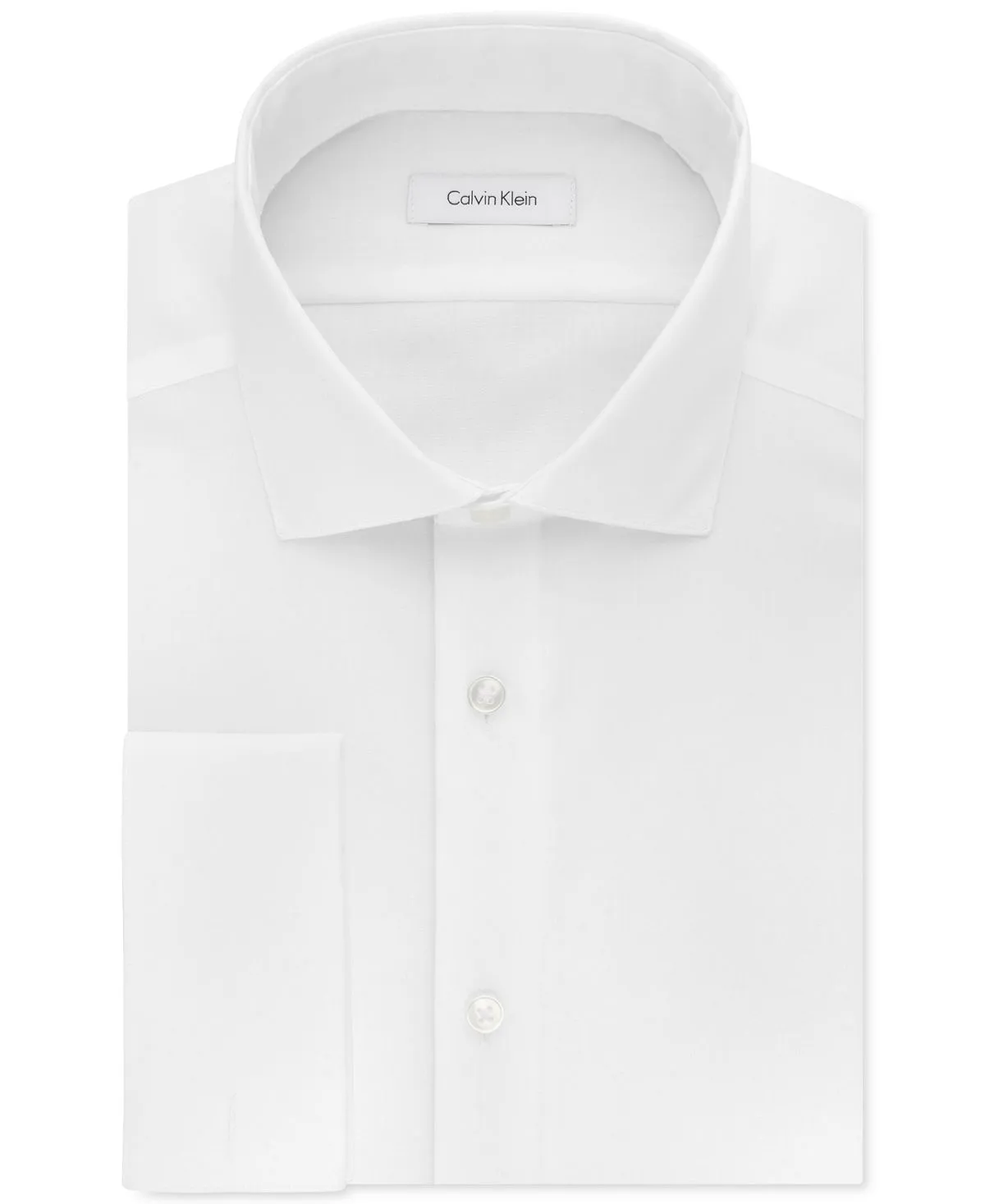 Calvin Klein Men's Slim Fit French Cuff Herringbone Dress Shirt Without Iron