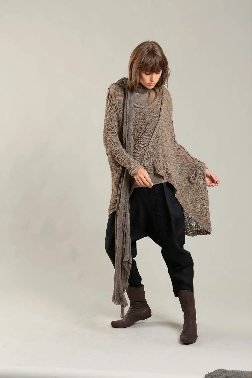 Camel Dark Taupe Oversized T Light Sweater with Pockets