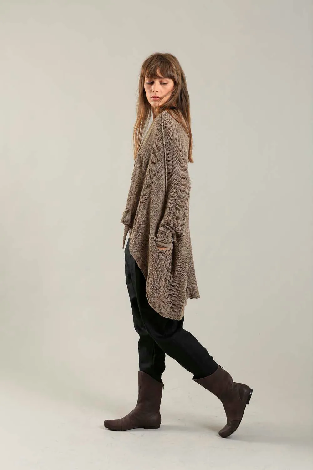 Camel Dark Taupe Oversized T Light Sweater with Pockets