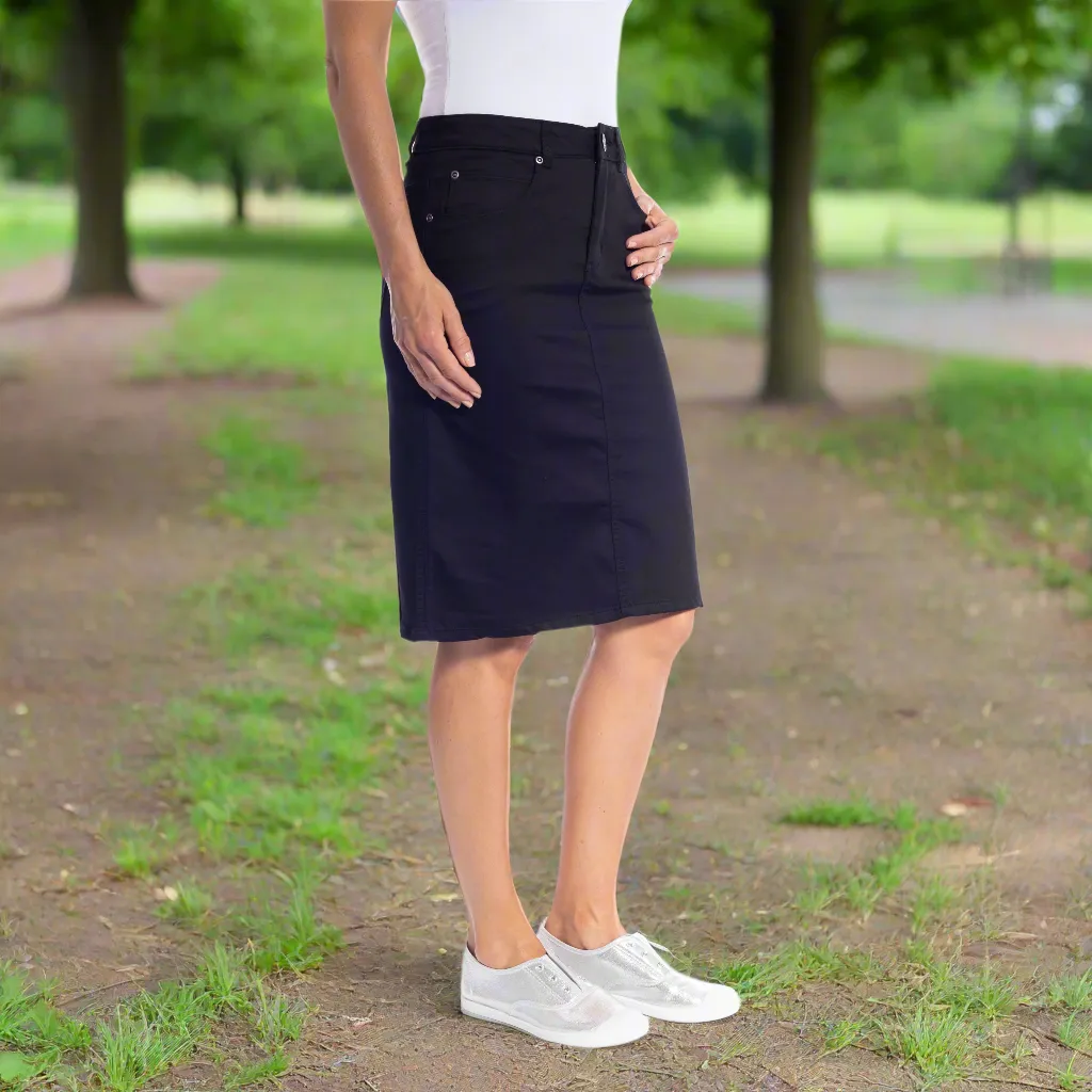 Coloured Denim Skirt by Café Latte - Black