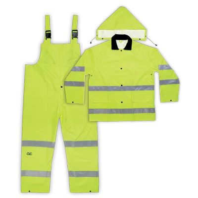 Custom Leathercraft 3 Piece Hi-Viz® Ansi Class 3 Polyester Rain Suit 3XL