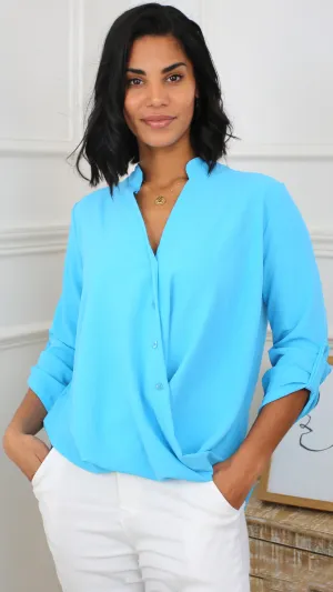 Darcy Aqua Blue Wrap Blouse