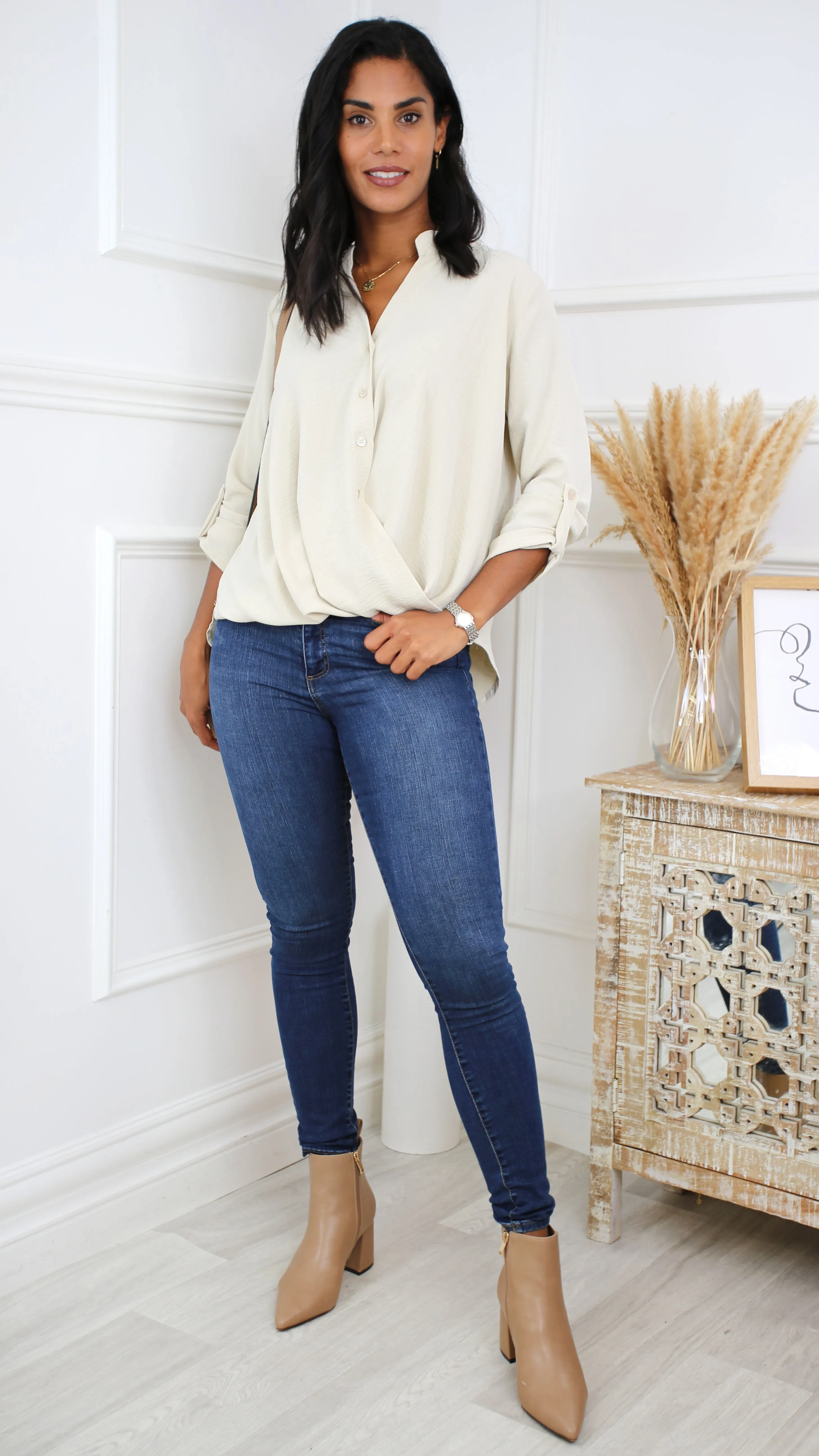 Darcy Beige Wrap Blouse