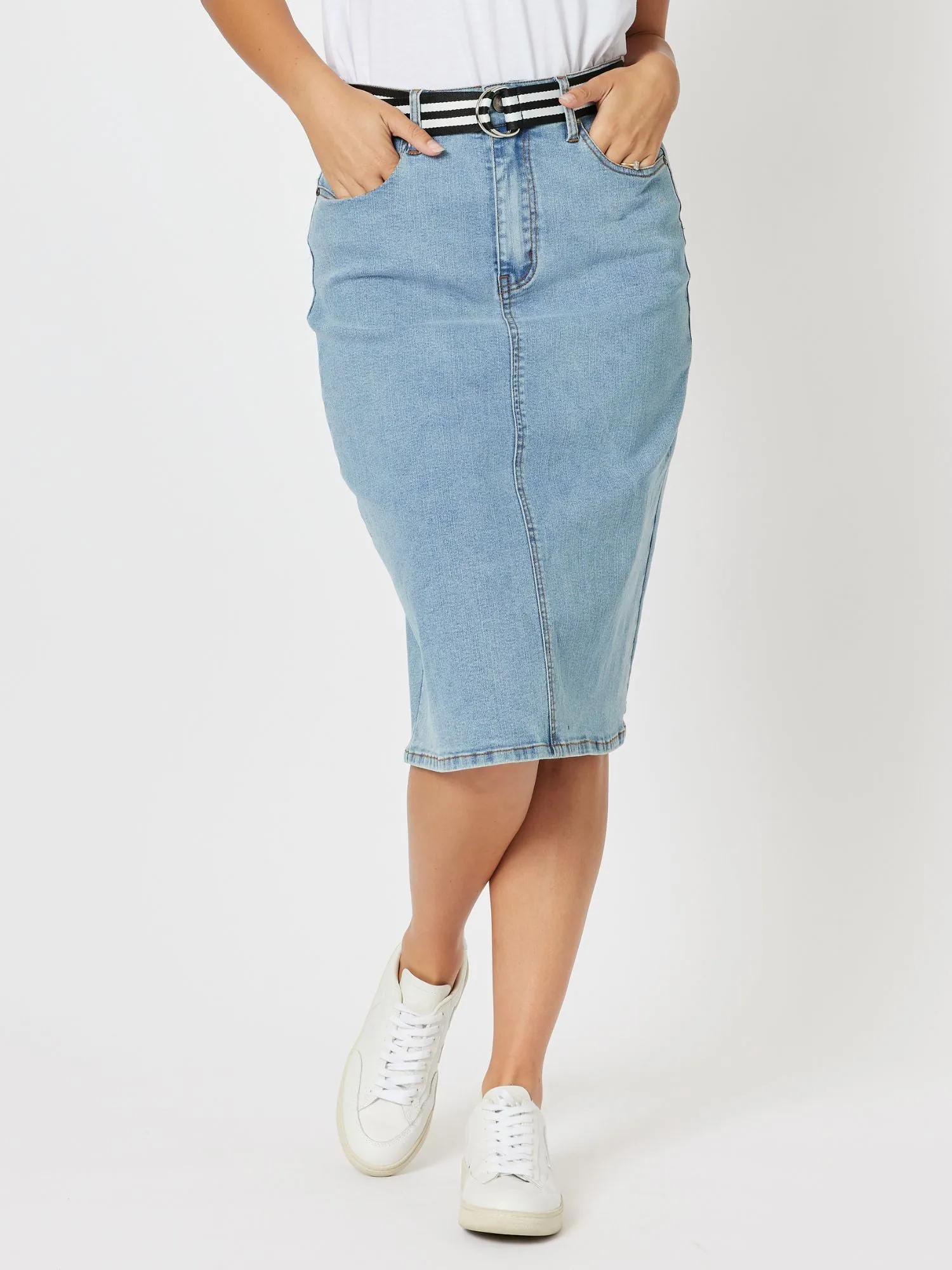 Denim Midi Skirt - Denim