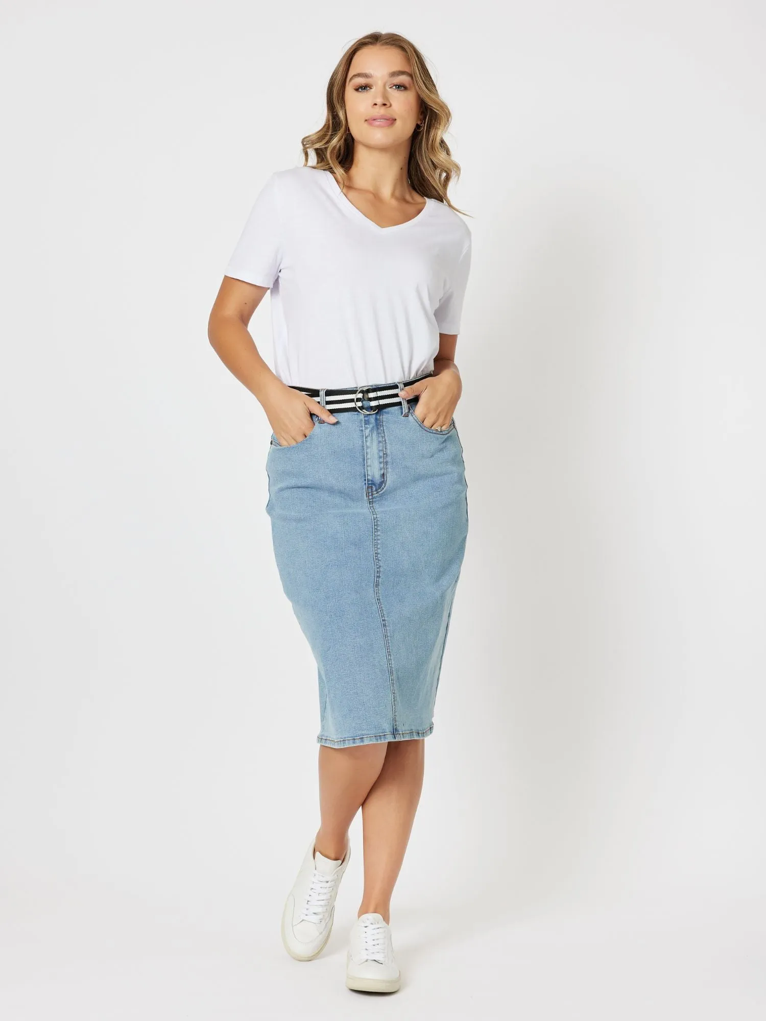 Denim Midi Skirt - Denim