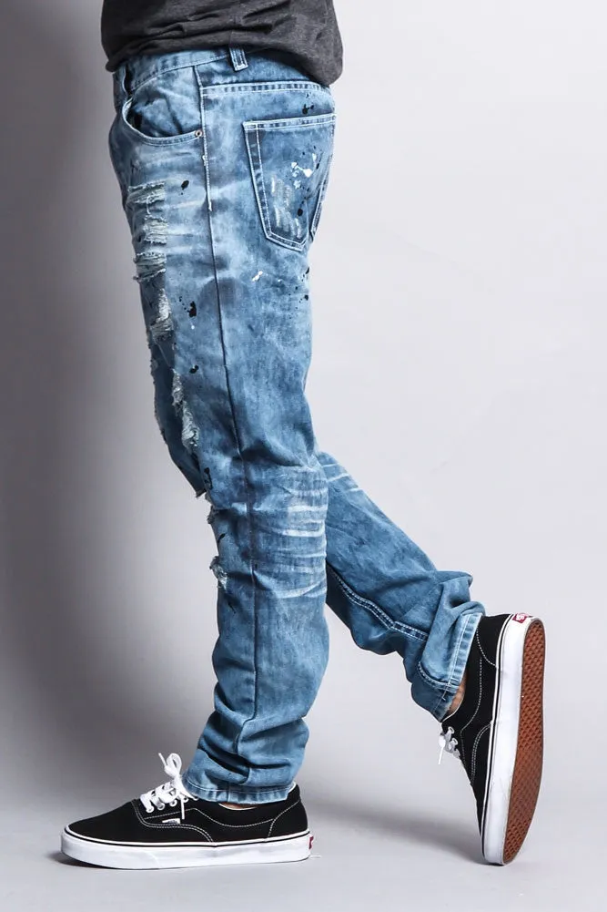 Distressed Wash Slim Jeans