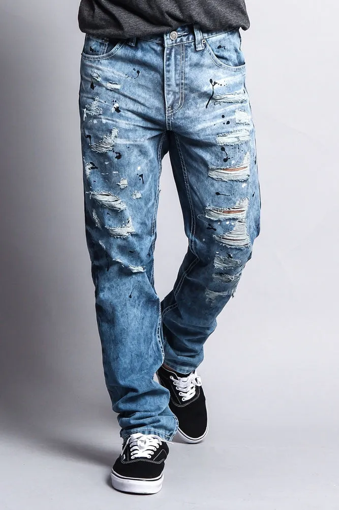 Distressed Wash Slim Jeans