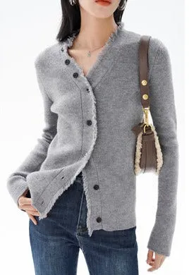 EIGHTHMONTH women's gray V-neck knitted cardigan autumn and winter new design sense niche sweater