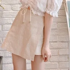 Embroidery Summer White Short sleeve Linen Cotton Mini Blouse Skirt