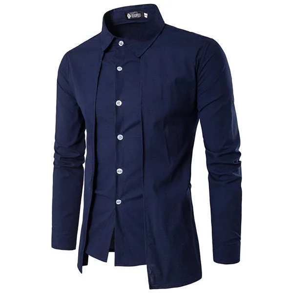 Fashion Designer Shirts for Men Fake Two Pieces Simple Style Casual