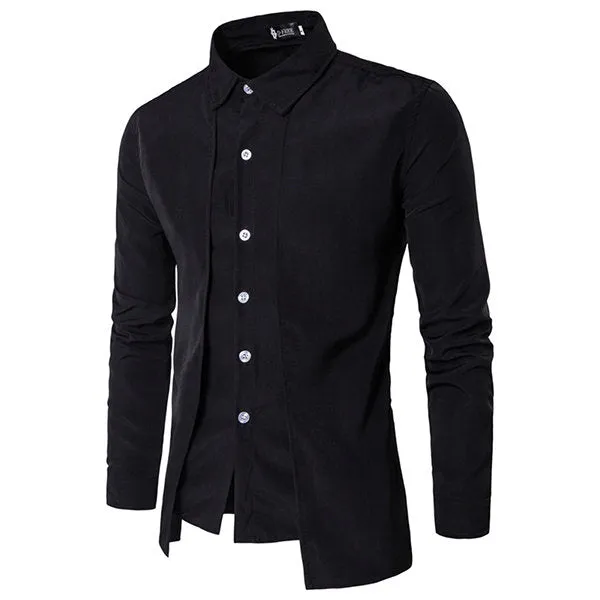 Fashion Designer Shirts for Men Fake Two Pieces Simple Style Casual