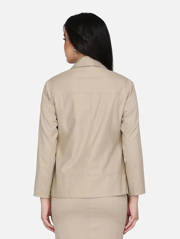 Formal Cotton Skirt Suit - Hazel Wood Beige