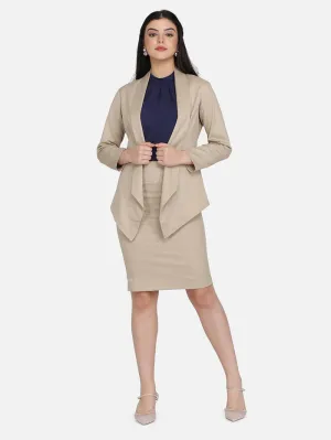 Formal Cotton Skirt Suit - Hazel Wood Beige