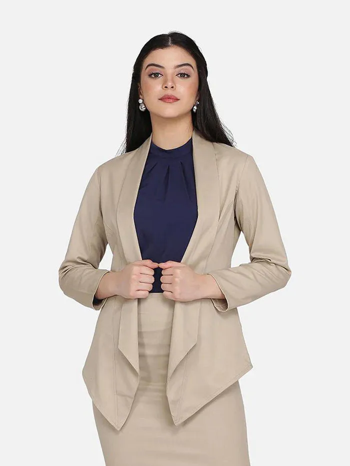 Formal Cotton Skirt Suit - Hazel Wood Beige