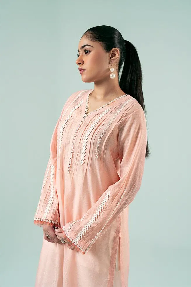 FOZIA KHALID  - Peachy Lace Tunic - Peachy Pink - Paper Silk - 1 Piece