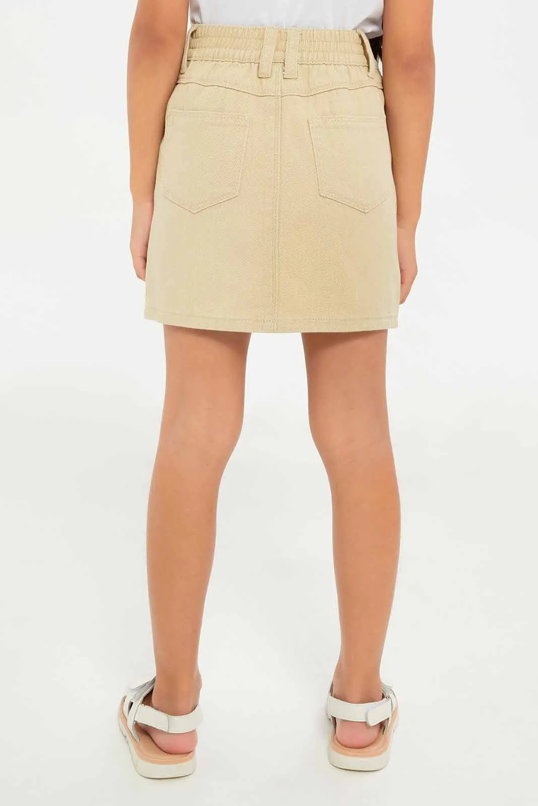 Girls Beige Denim Skirt