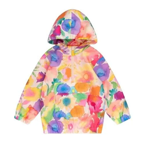 Girls Inky Flowers Half Zip Windbreaker