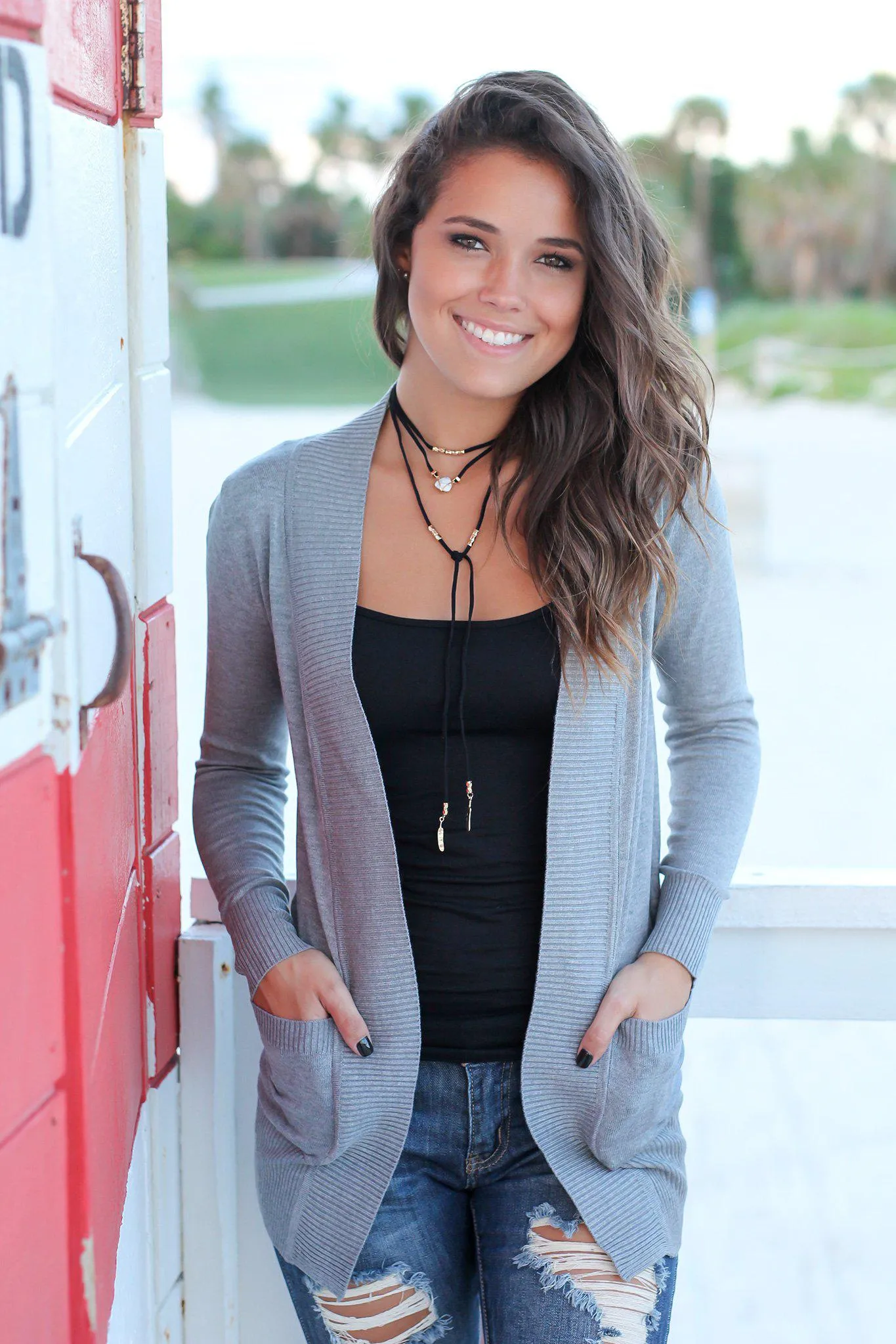 Gray Open Cardigan