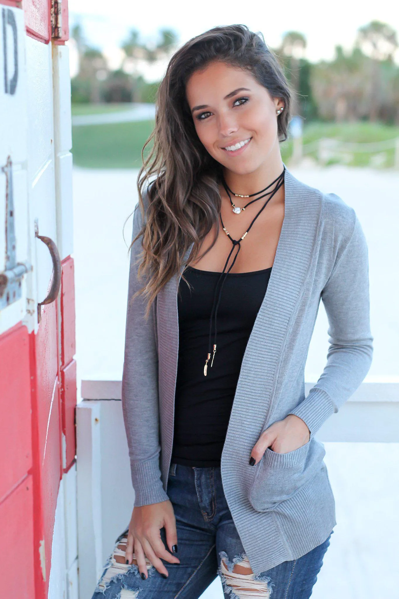 Gray Open Cardigan