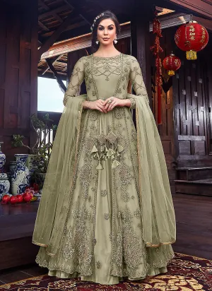 Green Floral Embroidered Anarkali Suit With Jacket