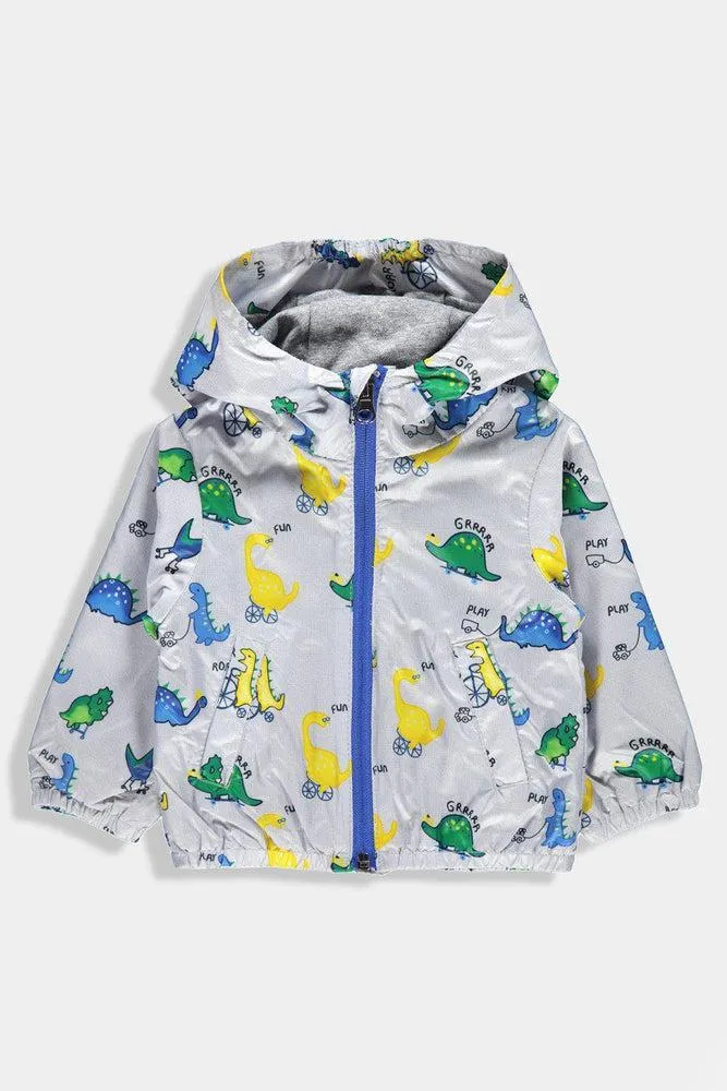 Grey Dinosaur Print Baby Boy Windbreaker