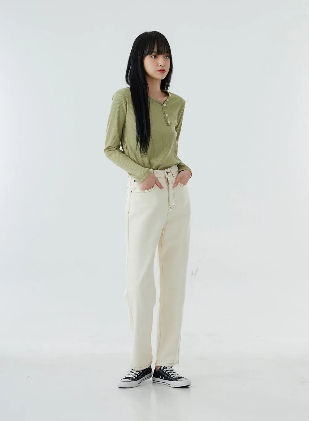 High Waist Straight Leg Pants OO19