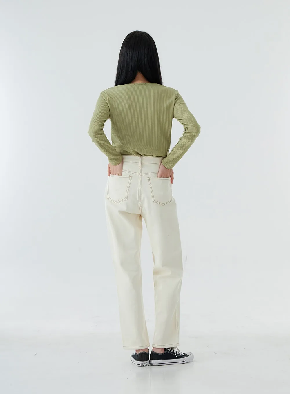 High Waist Straight Leg Pants OO19