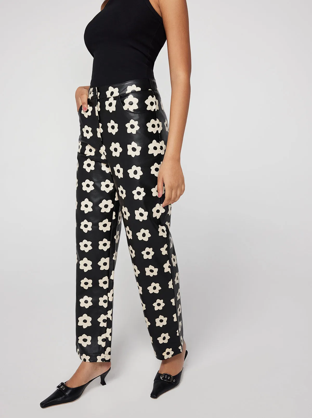 Janice Black Tiled Floral Trousers