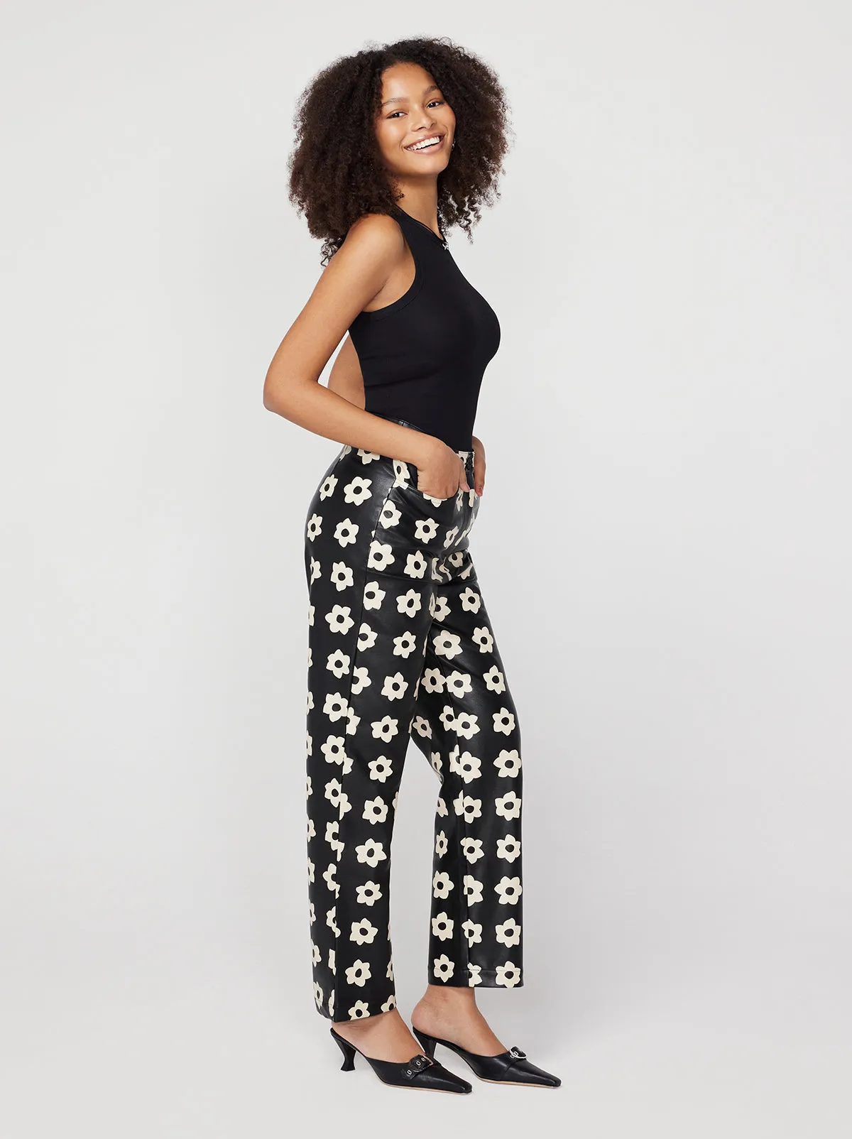 Janice Black Tiled Floral Trousers