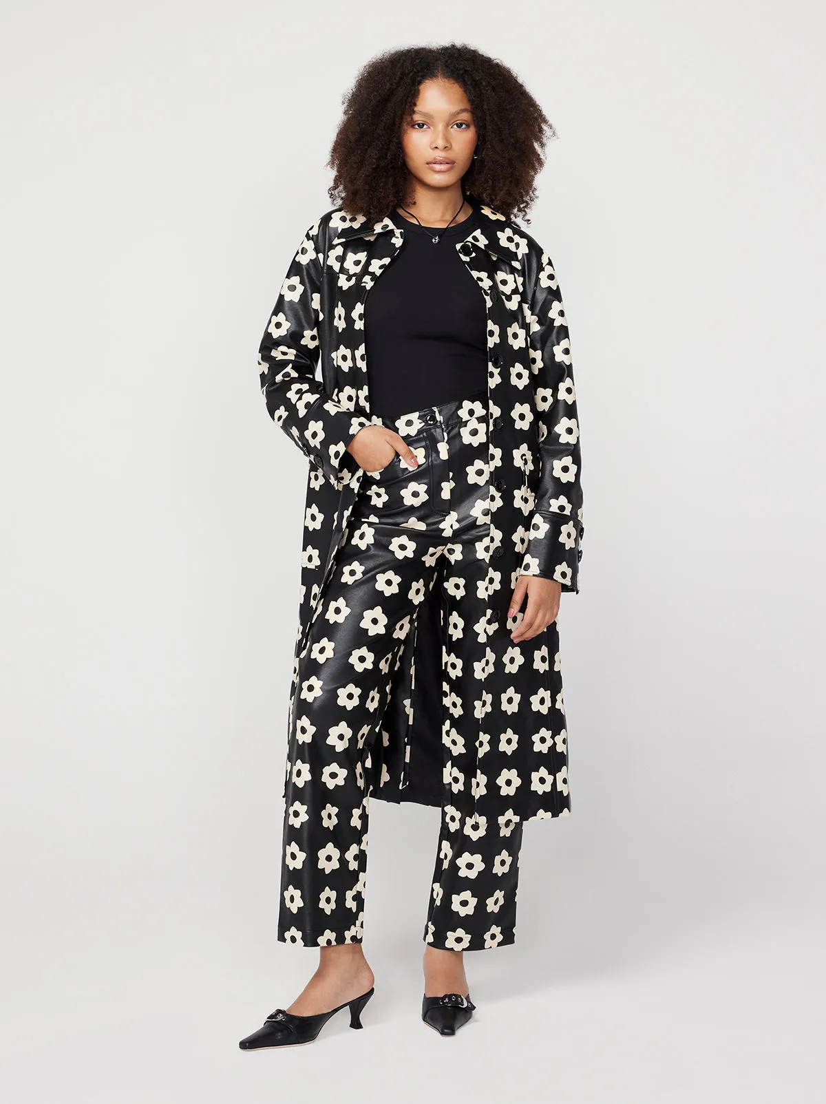 Janice Black Tiled Floral Trousers