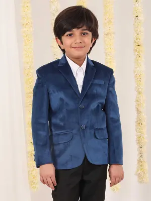 Jashvi Boy's Navy Blue Velvet Blazer