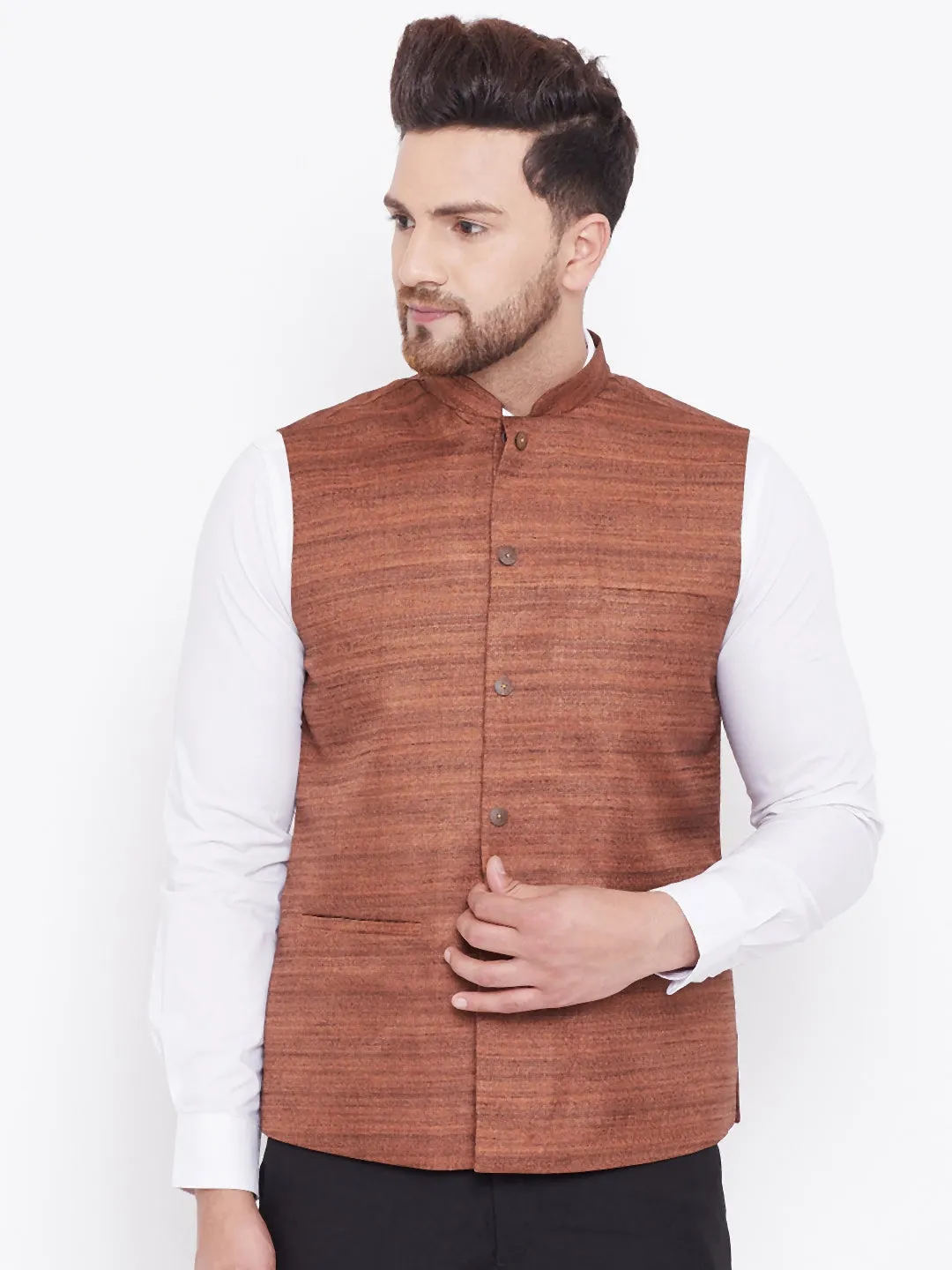 Jashvi Coffee Brown Baap Beta Ethnic Jacket Set