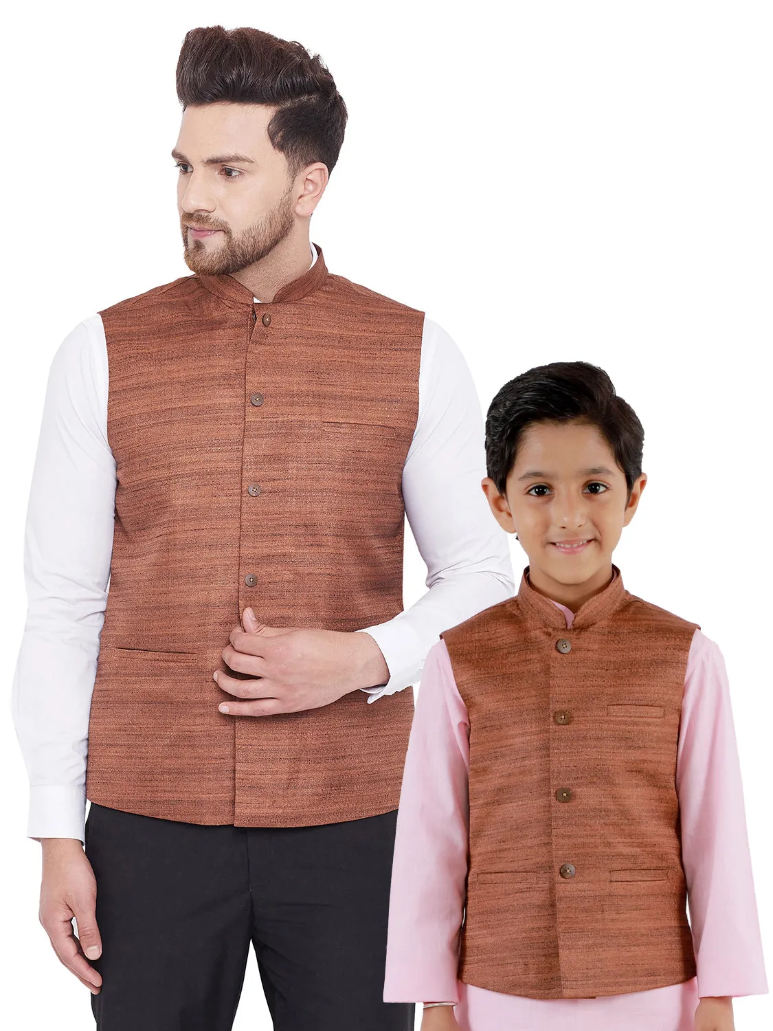 Jashvi Coffee Brown Baap Beta Ethnic Jacket Set