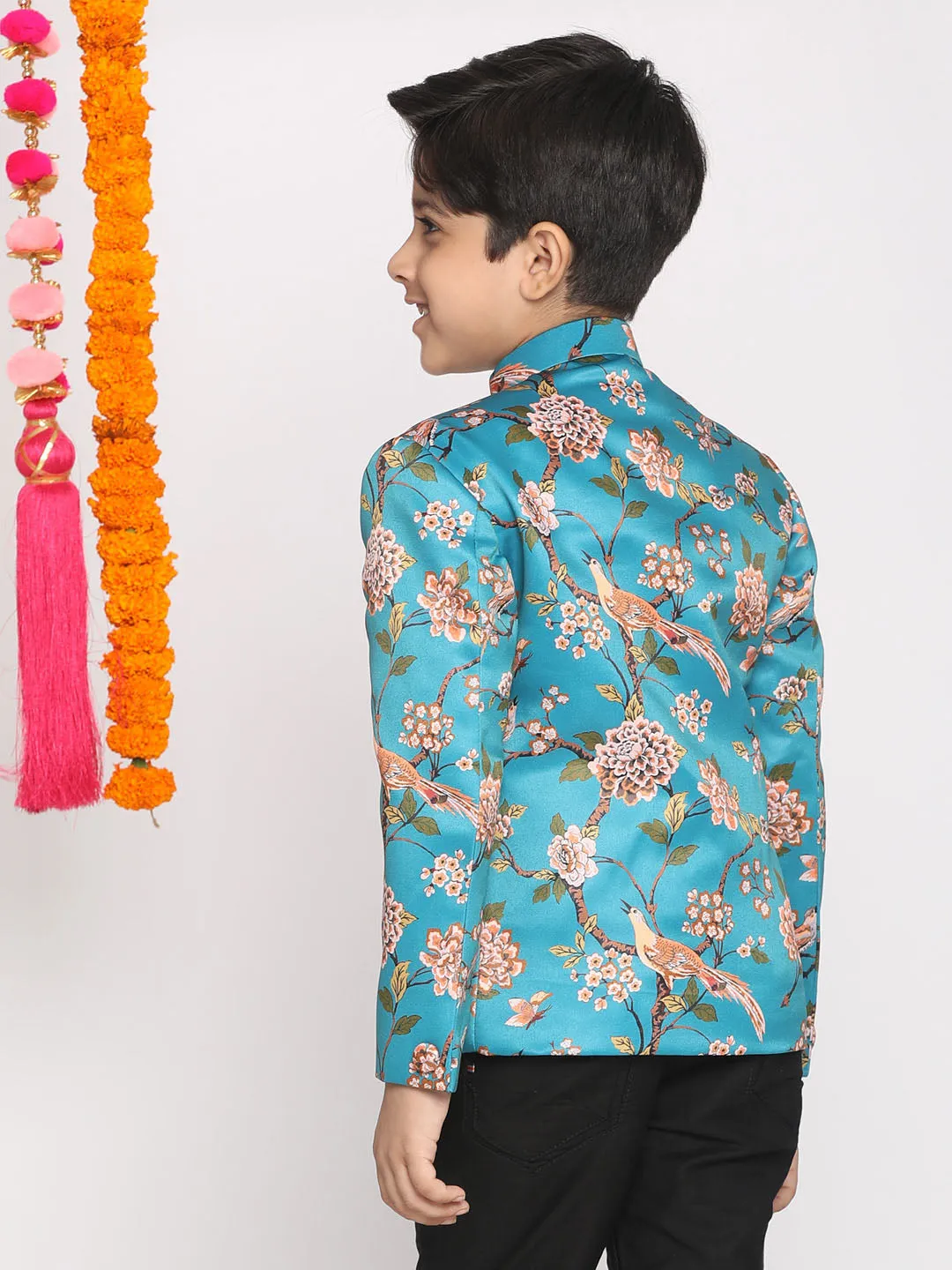 Jashvi Multicolor-Base-Turquoise Baap Beta Jodhpuri Set