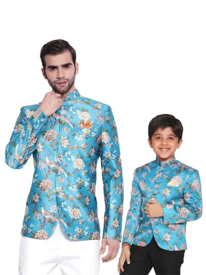 Jashvi Multicolor-Base-Turquoise Baap Beta Jodhpuri Set