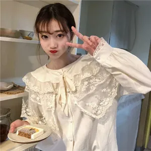 Kawaii Lace Collar Shirt With Bowknot