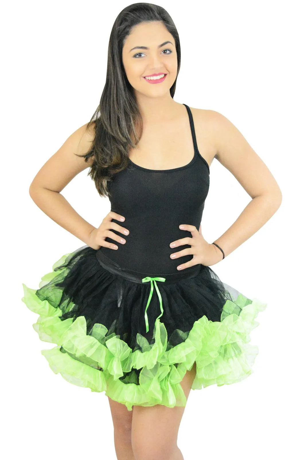 Ladies Girls 2 Layers Black Green Short Ruffle TuTu Skirt Hen Night Party Costume